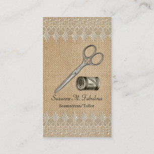 Burlap Lace Vintage Seamstress Tailor Scissors Business Card