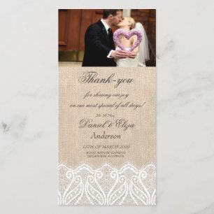 Burlap & Lace Wedding Thank You Photo Card