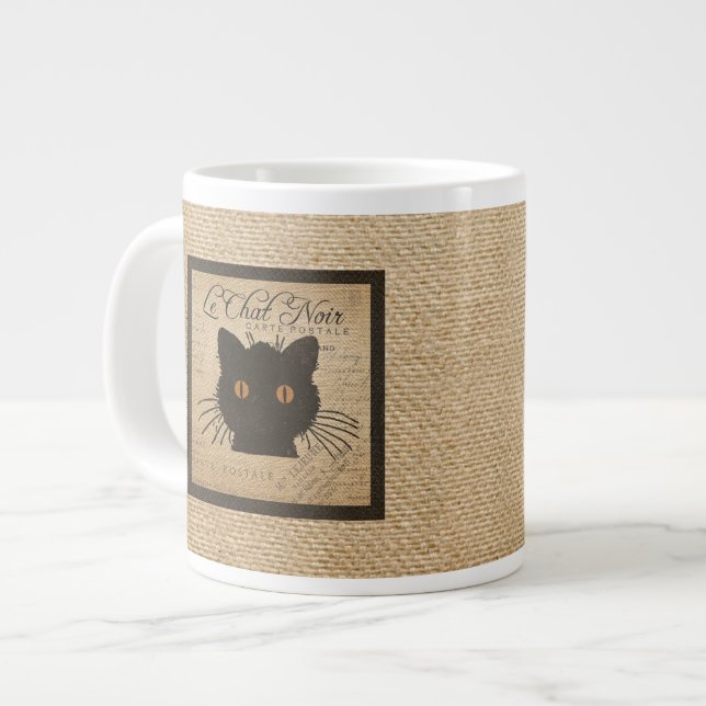 Burlap Le Chat Noir French The Black Cat Large Coffee Mug (Front Left)
