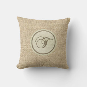 Burlap lettre rustique T coussin décoratif