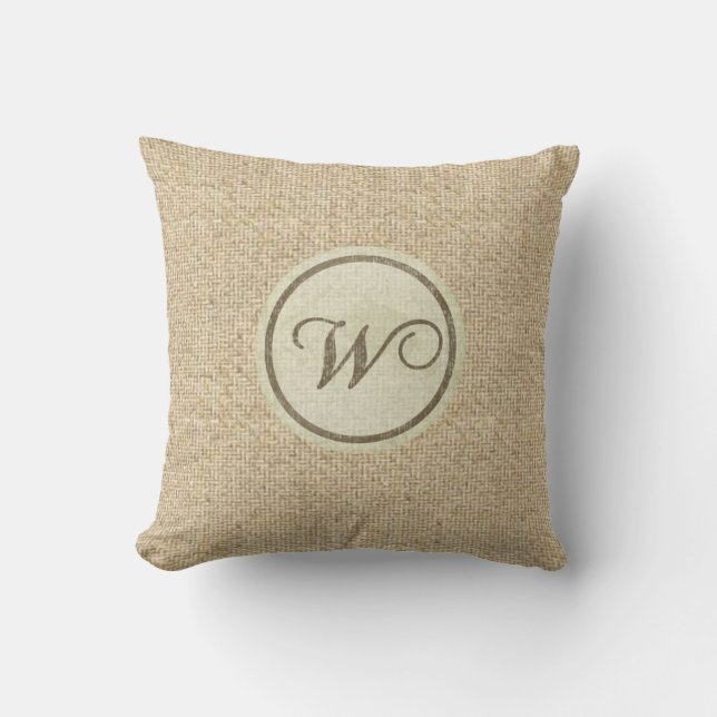 Burlap lettre rustique W coussin décoratif (Recto)