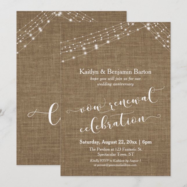 Burlap Light Strings Vow Renewal Celebration Invitation (Front/Back)