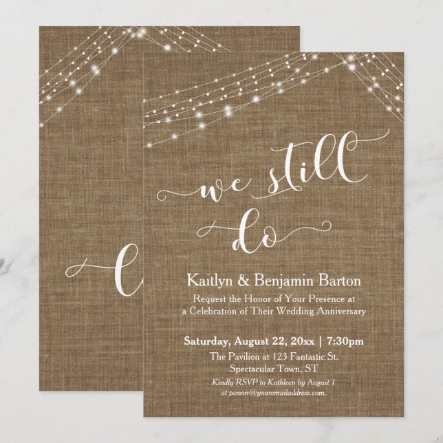 Burlap Light Strings We Still Do Anniversary Invitation (Front/Back)