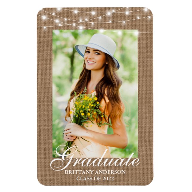 Burlap Lights Photo Graduation Announcement Magnet (Vertical)