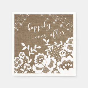 Burlap Lights & White Lace Happily Ever After Napkin