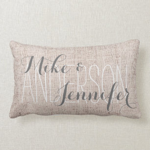 Burlap-like Personalize Wedding Names Date Gift Lumbar Pillow