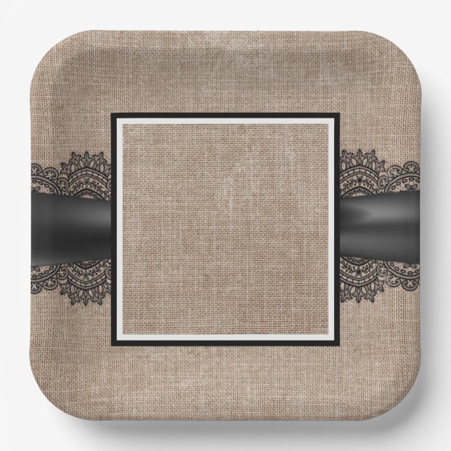 Burlap, Linen and lace paper plates (Front)