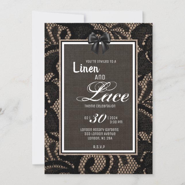 Burlap, Linen and lace wedding custom Invitation (Front)