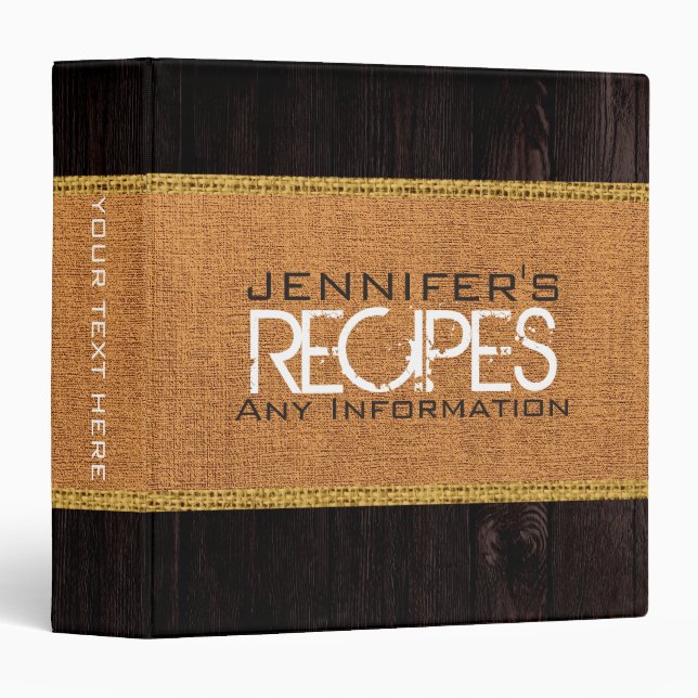 Burlap Linen Kitchen Cooking Wood Look Binder (Front/Spine)