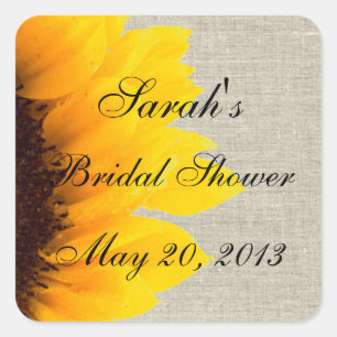 Burlap Linen Sunflower Photo Bridal Shower Square Sticker