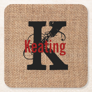 Burlap Look Monogram Paper Coasters