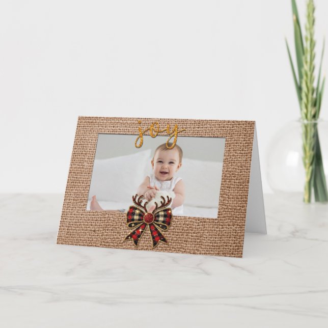 Burlap look Plié cadre photo Carte de voeux (Devant)