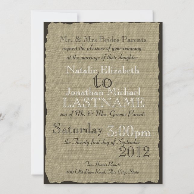 Burlap Look Rustic Wedding Invitation (Front)