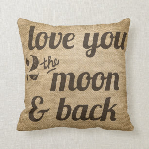 Burlap Love You 2 the Moon Back Lesbian Custom Throw Pillow