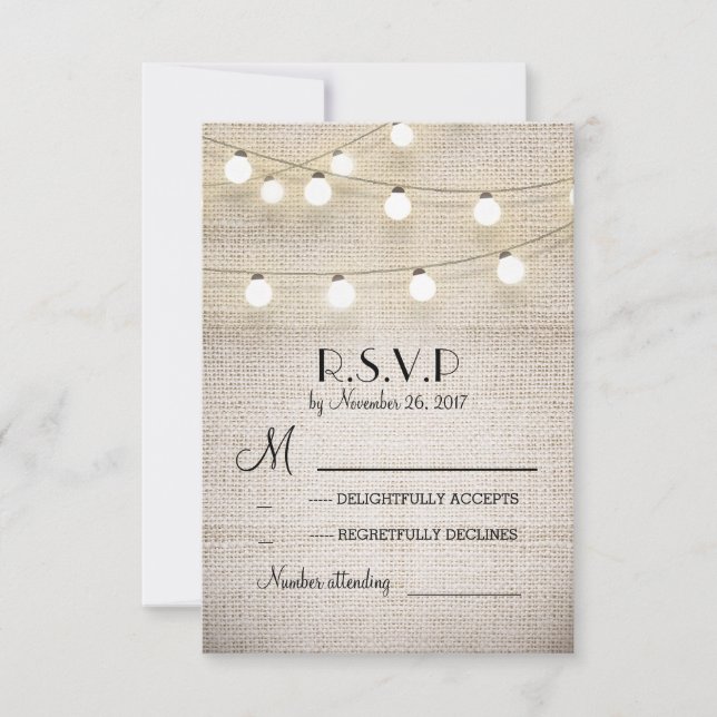 burlap lumières rustique élégant mariage cartes RS (Devant)