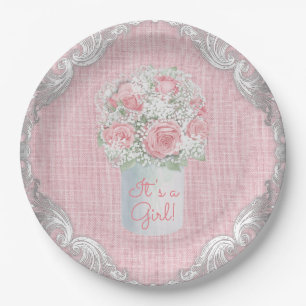 Burlap Mason Jar Baby Shower Paper Plates