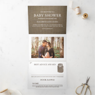 Burlap Mason Jar, Baby Shower Suite Tri-Fold Invitation