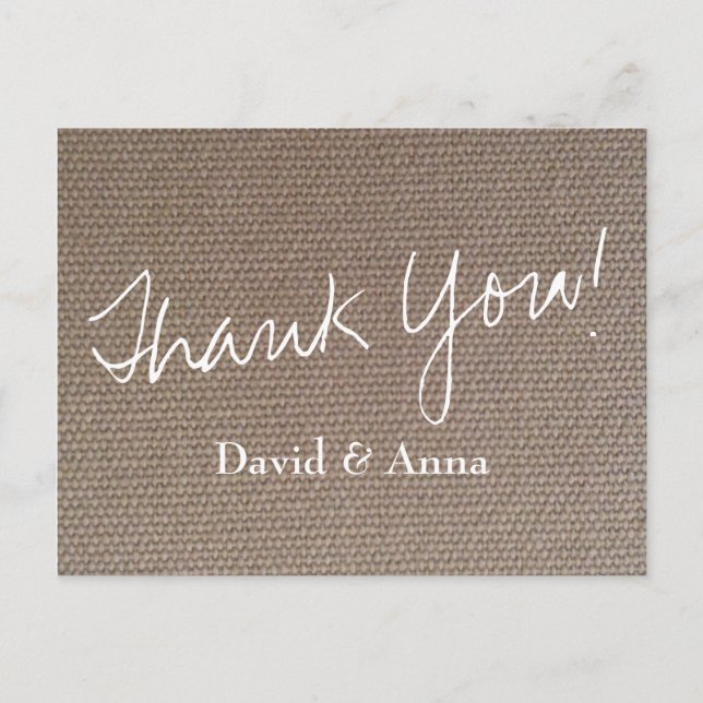 Burlap merci carte postale pour le mariage country (Devant)