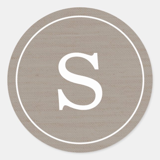 Burlap Monogram Classic Round Sticker (Front)