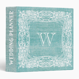 Burlap Monogram Wedding Floral Teal lace Binder