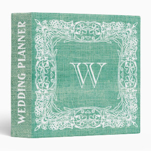 Burlap Monogram Wedding Green Ornamental lace Binder