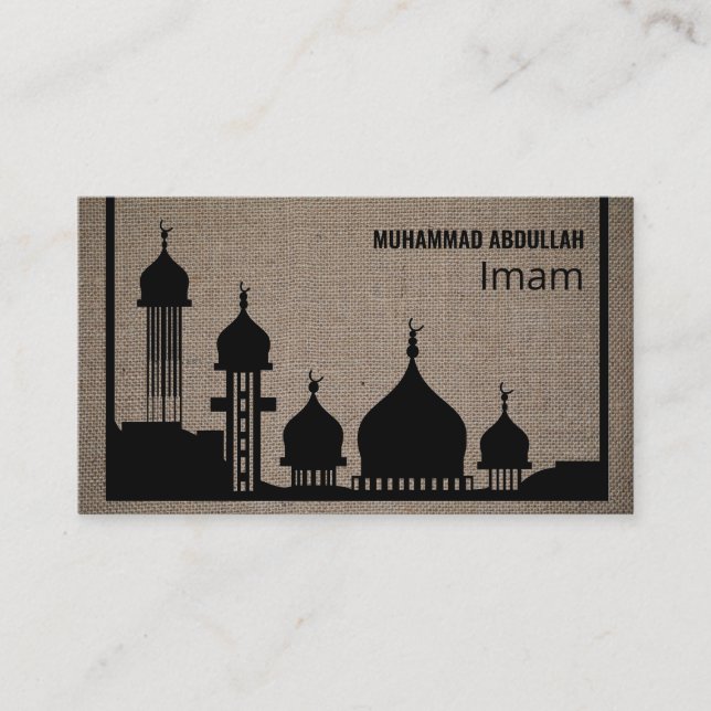Burlap Mosque Silhouette, Islamic, Religious Business Card (Front)