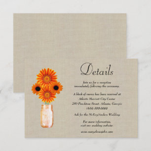 Burlap Orange Floral Mason Jar Wedding Details Enclosure Card