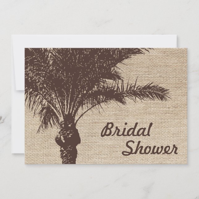 Burlap Palm Tree Brown Bridal Shower Invitations (Front)