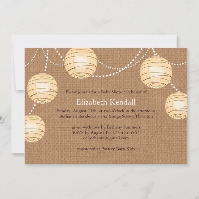 Burlap Party Lantern Baby Shower Invitation (Front)