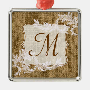 Burlap Pays Dentelle Monogramme Ornement initial