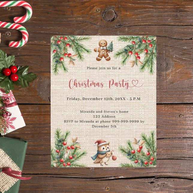 Burlap pine natural Christmas Party invitation (Creator Uploaded)