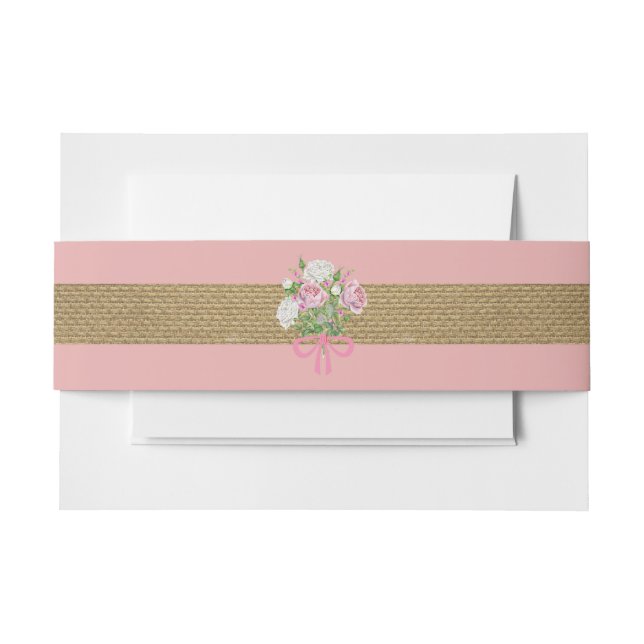 Burlap Pink Floral Belly Band for Invitation Set Invitation Belly Band (Front Example)