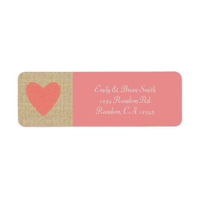 Burlap pink heart custom return address labels (Front)