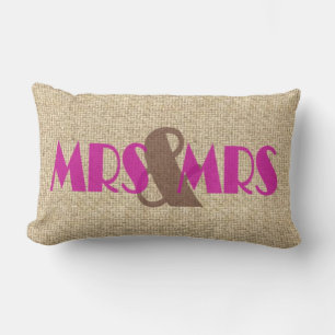 Burlap pink mrs mrs wedding decorative pillow