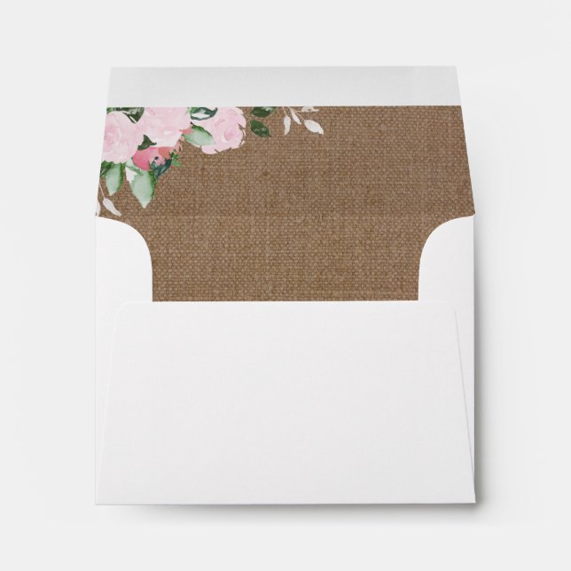 Burlap Pink Peonies Envelope Liner (Back (Bottom))