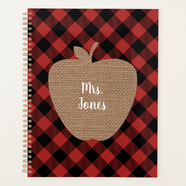 Burlap Pomme Buffalo Plaid Professeur Planificateu (Devant)