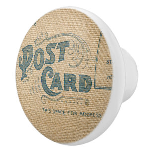 Burlap Postcard Image Ceramic Knob