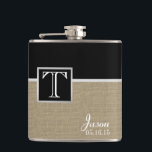 Burlap Print and Monogram Hip Flask<br><div class="desc">Burlap look printed design and monogram printed flask.  No real burlap is attached.</div>