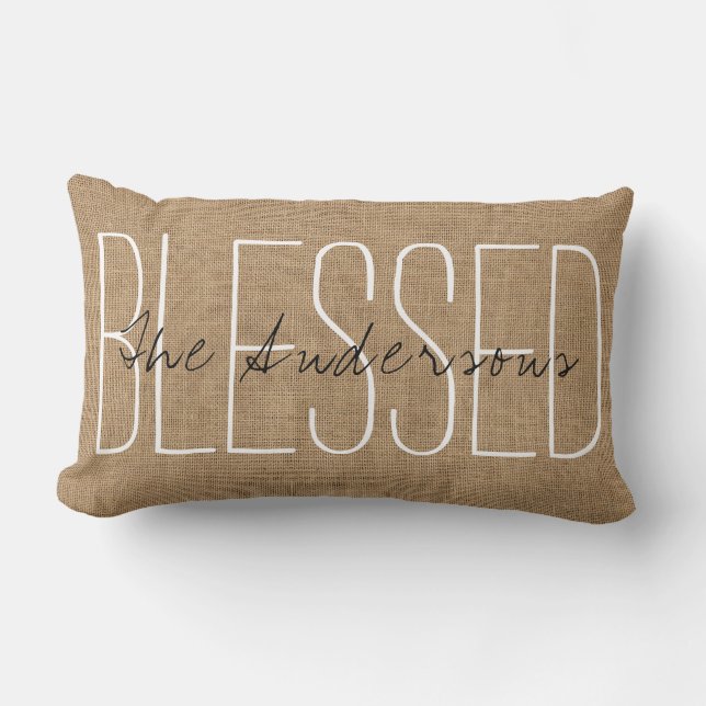 Burlap Print Blessé Nom de famille Coussin (Recto)