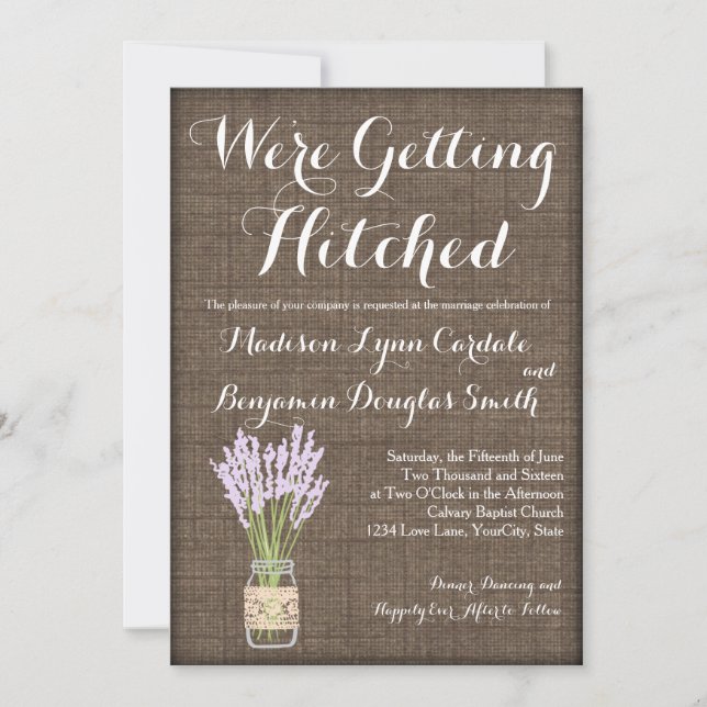Burlap Print Mason Jar Rustic Wedding Invitations (Front)