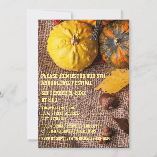 Burlap & Pumpkins - Fall Party Invitation (Front)