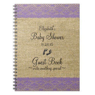 Burlap Purple Lace Image Baby Shower Guest Book