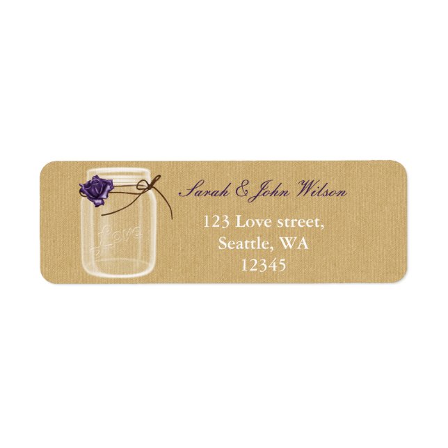 burlap purple rose mason jar adresse de retour (Devant)
