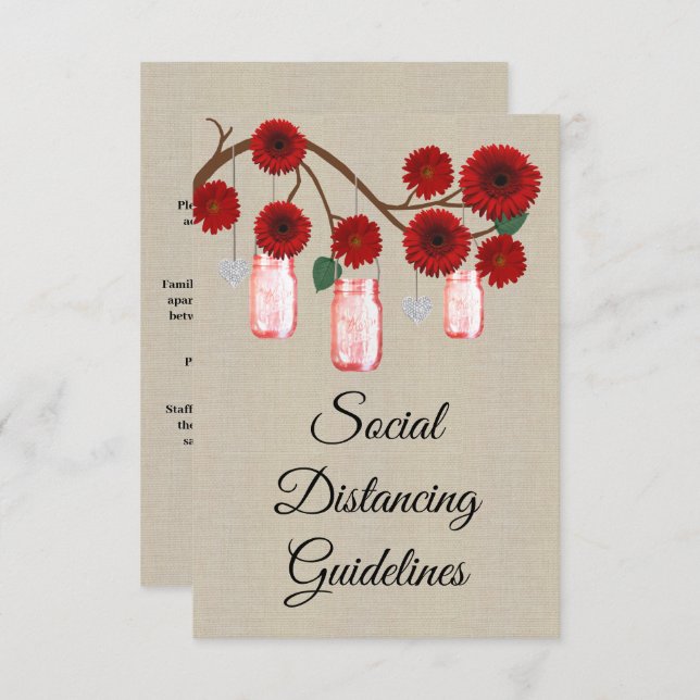 Burlap Red Floral Mason Jar Safety Measures Enclosure Card (Front/Back)