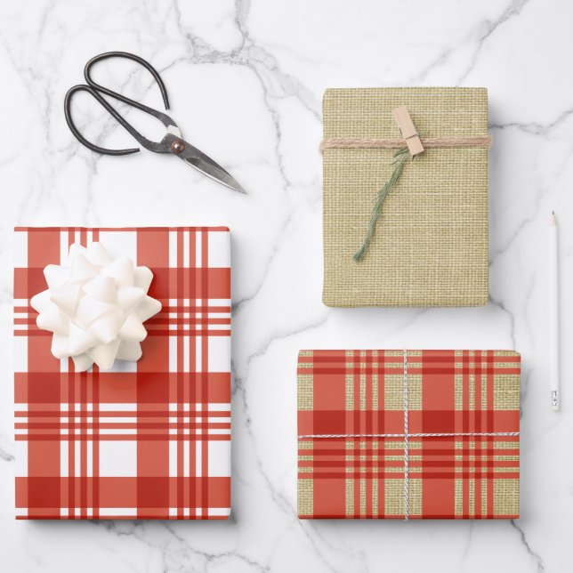 Burlap Red Plaid Wrapping Paper Sheet (Front)