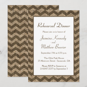 Burlap Rehearsal Dinner Brown Chevron  Rustic Invitation