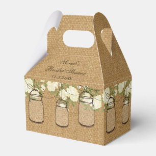 burlap roses mason jar bridal shower favour box