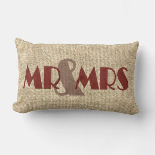 Burlap rouge m mrs mariage coussin décoratif
