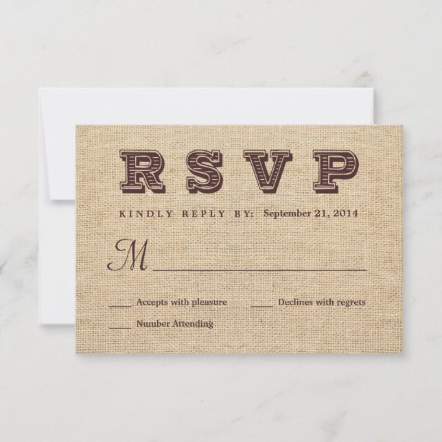 Burlap RSVP Rustic Wedding Reply (Front)