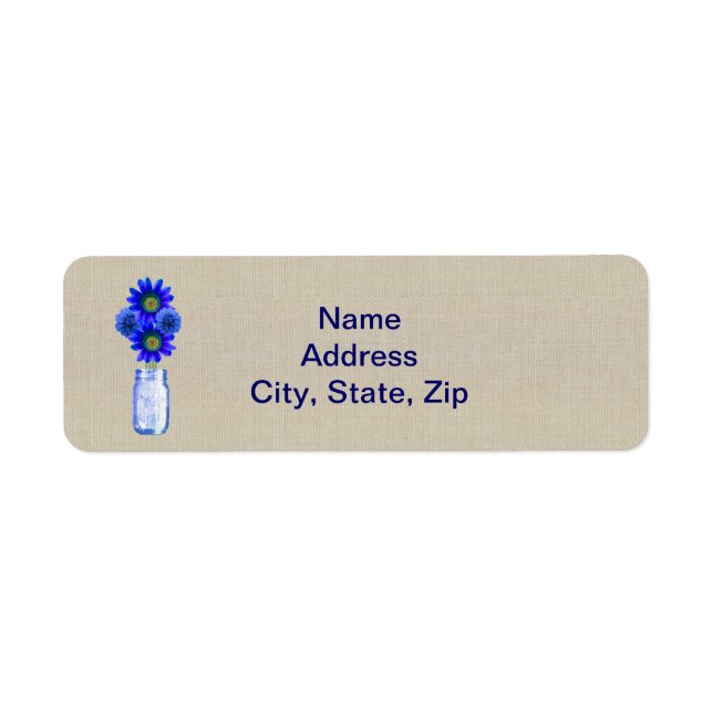 Burlap Rustic Blue Mason Jar Address Labels (Front)